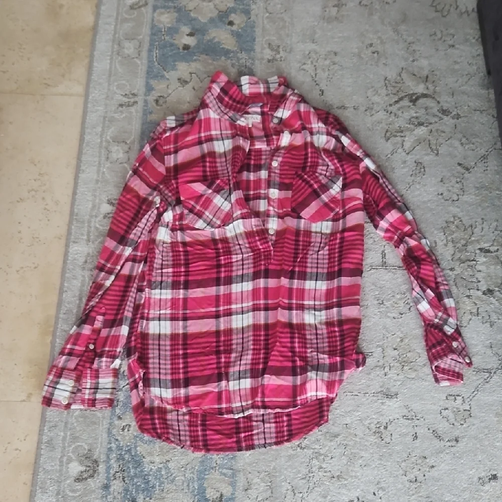 Merona Plaid Button Down Shirt - Pink and White
